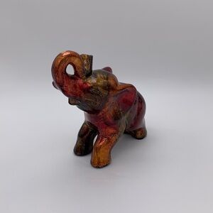 Decorative Handcrafted Ceramic Elephant Sculpture Red Copper Gold Lacquer 7.5”